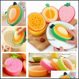 Cleaning Brushes Cute Fruit Shape Mti-Function Kitchen Sided Sponge Doubl Dhqa3