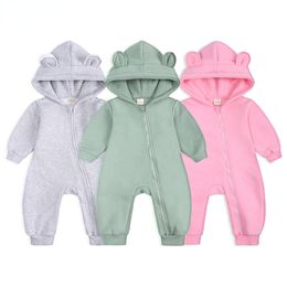 Baby Boy Girl Bear Jumpsuit Clothes Infant Onesies Bodysuit Toddler Long Sleeve Rompers Playsuits Solid Hoodies Costume