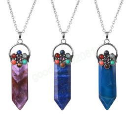 Healing 7 Chakra Crystals Necklace Natural Stone Amethysts Point Sword Pendants Amulet Necklaces Jewellery for Men Women
