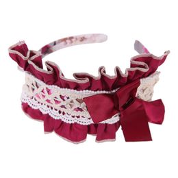 Hair Accessories Elegant Wine Red And Pink Lace Flowers Ribbon Baby Princess Girls Children Kids Hairbands Bows Headdress