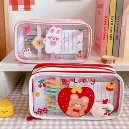 Cosmetic Bags & Cases Kawaii Transparent Pencil Case Girls 3 Layers Large Cartoon Stationery Storage Bag Fashion Portable Cute Female 504