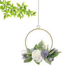 Decorative Flowers & Wreaths Floral Hoop Wreath Metal Hangings Camellia White And Willow Leaves Vine Ring Garland For Wedding HomeDecorative