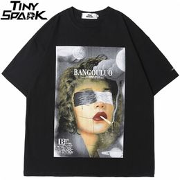 Men Hip Hop T Shirt Streetwear Girl Smoking Letter Print T-Shirt Spring Summer Short Sleeve Tshirt Harajuku Cotton Shirt 220621