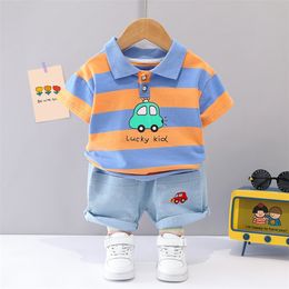 Toddler Baby Sets Kids Clothes Boys Summer Kits Fashion Stripes Cartoon Car Short Sleeve Casual Children Costume 1 2 3 4 Years 220507