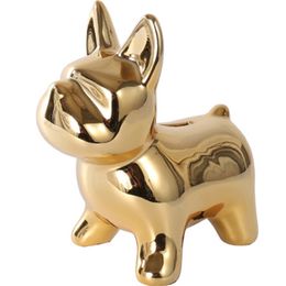 Ceramic Bulldog Piggy Bank Cute Kids Money Box For Kids Golden Dog Coin Money Saving Box Cash Smart Alcancias Creativas Home 201125