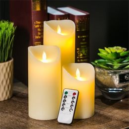 3PcsSet Flickering LED Simulation Candle Lamp Remote Control Flameless Pillar Moving Wick Party Wedding #3 Y200109