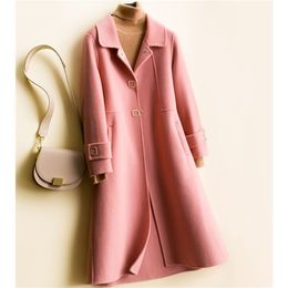 Medium long double 100 Wool Winter Coat Women Single breasted slim coats Korean jacket casaco feminino abrigos mujer 2020 LJ201106