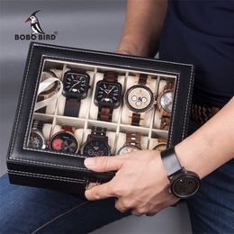 BOBO BIRD Leatherette Wrist Watch Display Box Organiser Storage Box Watch Holder Jewellery Display Case saat kutusu T200523