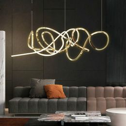 Pendant Lamps Post-modern Light Luxury Living Room LED Chandeliers Shaped Minimalist Restaurant Aluminium Line Hanging LampPendant