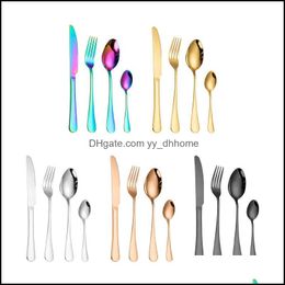 Flatware Sets Kitchen Dining Bar Home Garden 4Pcs Stainless Steel Cutlery Set Wedding Gold Dinnerware Dishwasher Safe Drop Delivery 2021