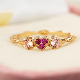 Wedding Rings Gold Colour Copper Heart Shaped For Women Cute Cubic Zirconia Engagement Ring Jewellery Gift AccessoriesWedding