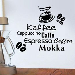 Wall Stickers Four Languages Pattern Cafe Decal Coffee Shop Sign Murals Store Removable Sticker Coffea DecorWall StickersWall