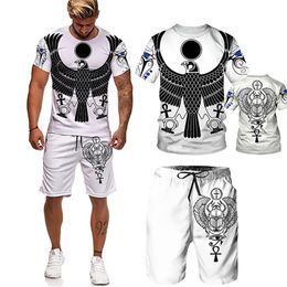 Ancient Horus Egyptian God Eye of Egypt Pharaoh Anubis Face T shirt Sets With Shorts Men s Tracksuit 2 Piece Set 220621