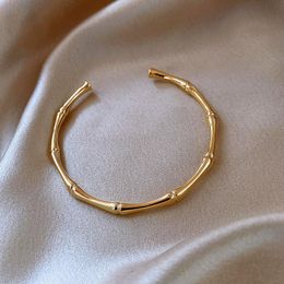 Bangle Korea Design Fashion Jewelry Simple Metal Gold Copper Bamboo Bracelet Elegant Women's Opening Adjustable Daily BraceletBangle