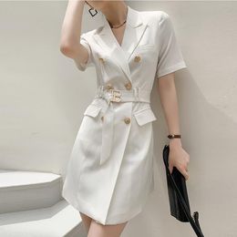 Women's Suits & Blazers Design Korean High Street Womens Fashion Elegant Office Lady Double Breasted Button Notched Lace-Up Blazer Suit Mini