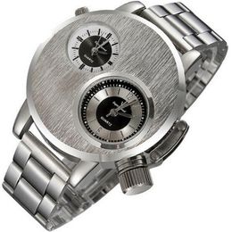 Wristwatches 2022 Authentic V6 Two Time Zone Silver Steel Watches Men Sports Quartz Hours Unique Luxury Design Casual Wristwatch