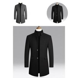 Men's Jackets Casual Woollen Coat Stand Collar Streetwear Windpfoor Pure Colour Men Trench Windbreaker