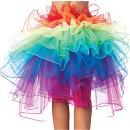 rainbow tulle Australia - Women Party Costume Petticoat Princess Tulle Tutu Skirts For Fancy Rainbow Mesh Prom Tail Clothing 220418
