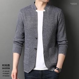 Cardigan Men's Fashion Mandarin Collar Sweater Jacket Male Pockets Stand Up Knitwear Buttons Sweaters