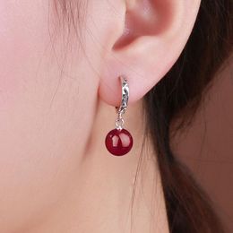 Dangle & Chandelier Natural Red Ruby Agate Car Flower Drop Earrings 925 Silver Sterling Chalcedony Orecchini Female Retro National StyleDang