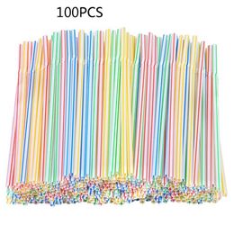 100pcs/pack 8 Inches Long Striped Bedable Disposable Straws Party Multi Coloured Straw Plastic Drinking Straws