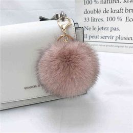 9cm Luxury Fluffy Real Fox Fur Ball PomPom Genuine Fur Keychain Gold Plated Metal Ring Pendant Bag Charm F314 AA220318