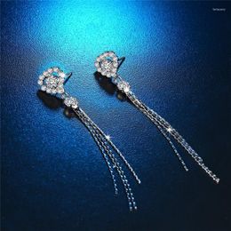 Stud Fashion 925 Sterling Silver Earrings For Women Love Heart Crystal Long Chain Tassel Earring Bridesmaid Top JewelryStud Farl22