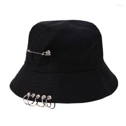 Bucket Hat Unisex Folding Hunting Fisherman Outdoor Cap Cool Girl Boy Iron Ring Hiphop Solid Cotton Sunhat Scot22