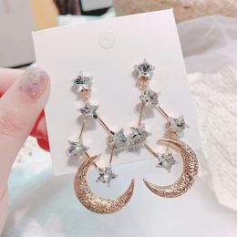 Dangle & Chandelier Korea Style Girl Earring Retro Rhinestone Star Moon Exaggeration Drop Earrings for Women Fashion Jewellery Accessories