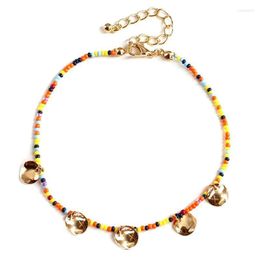 Anklets 1pc Bohemian Style Foot Bracelet Adjustable Disc Decor Beaded Anklet For Women Girls Jewellery Accessories Roya22