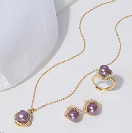 -Vogelnest vielseitig Natural Edison Purple Perlen Halskette Ringohrring Juwely dreiteils Set