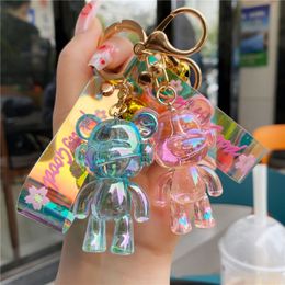 Crystal Music Bear Key Chains Rabbit Animal Pendant Colourful Cartoon Women Car Keychain Ring Holder Cute Acrylic Lover Bag Charm Keyring Keyfob Jewellery Accessories