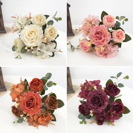 Decorative Flowers & Wreaths 1pcs Mixed Beautiful Peony Artificial Hydrangea Silk Fake Bouquet For Home Wedding Decoration Dandelion FoamDec