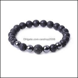 Charm Bracelets Micro Pave Cz Disco Ball Bead Black Lava Stone Bracelet Women Men Yoga Hand String Jewelry Friendship Gif Carshop2006 Dhovv