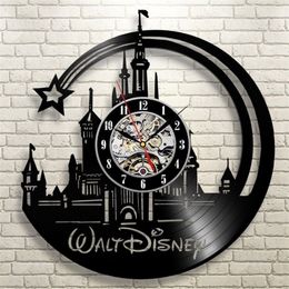 CD Vinyl Record Wall Clock Modern Cartoon Design Black Watch Home Decor Parede for Children Gifts Y200110
