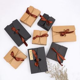 Gift Wrap 20pcs/lot Kraft Paper Cake Box With Ribbon Wedding Favour Candy Boxes Baby Shower Years Party Packaging BoxesGift