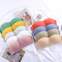 Bustiers & Corsets Tube Tops Underwear Women Invisible Lingerie Candy Colours Crop Top Seamless Bras Wireless Intimates Female BraletteBustie