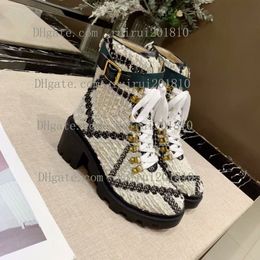 Top Women's Designer Boots Fashion Jacquard Letters Woolen Leather Martin Boots Luxury Runway Party Cowboy Shoes Enviar Tamanho da caixa 35-42