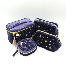 Cosmetic Bags & Cases Kawaii Velvet Embroidery Bag Travel Organiser Women Makeup Zipper Make Up Pouch With Moon Star Tassel DecoCosmetic