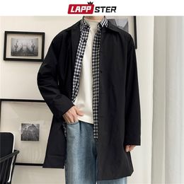 LAPPSTER Oversize Men Streetwear Trench Coat Autumn Mens Hip Hop Harajuku Long Jackets Coats Vintage Male Black Windbreaker 201211