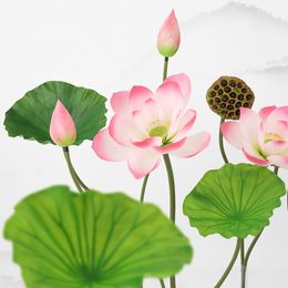 High Quality Artificial Flower PU Lotus Lead Real Touch Lily Plant For Home Decor Garden Pool Decoration 5Pcs