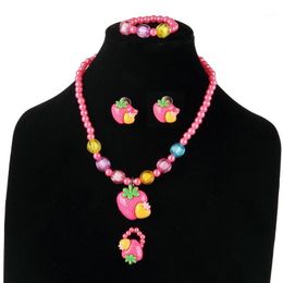 Earrings & Necklace Fashion Children Pretty Strawberry Jewellery Sets Holiday Gift Bracelet Ring Earring Set W220423