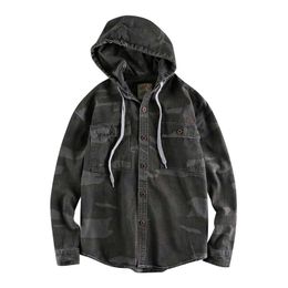 Men's Jackets Autumn Winter Hooded Camouflage Jacket Mens Retro Cotton Distressed Hoodies Coat Washed Casual OuterwearMen's