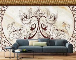 Custom 3D wallpaper mural New Chinese pattern relief angel marble living room bedroom background wall