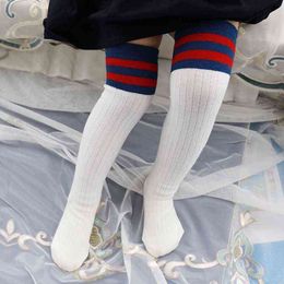 white leg warmer socks NZ - Kids Knee High Sports Football Stripes Sock Girls School White Children Skate Baby Long Tube Leg Warm Socks L220716