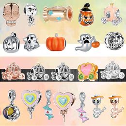 Fit pandora charms 925 bracelet Bead Original box Fashion Halloween Cute Elf Ghost Pumpkin Cart Candy European charm jewelry