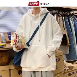 LAPPSTER Oversized Graphic Hooded Hoodies Winter Mens Thick Japanese Streetwear Harajuku Sweatshirts Black Fleece 220402