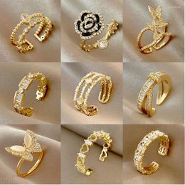 Wedding Rings Uilz 13 Style Luxury Gold Color Zircon For Woman 2022 Vintage Open Ring Party Joint Fashion Elegant Jewelry Gifts Wynn22