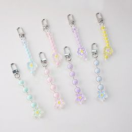 colored rings UK - Transparent Colored Acrylic Beads Key Rings Women Sweet Star Flowers Pendant Phone Chain