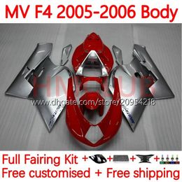 Bodys kit For MV Agusta F4 R312 750S 750 1000 R CC S 1000CC 05-06 Bodywork 154No.3 312 1078 S 1+1 312R 750R 1000R Cowling 2005 2006 MA MV F4 05 06 OEM Fairings Silver Red